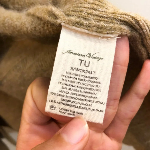 American Vintage Cream Tight Knit Tie Waist Open Quarter Sleeve Cardigan Sweater - Picture 7 of 10